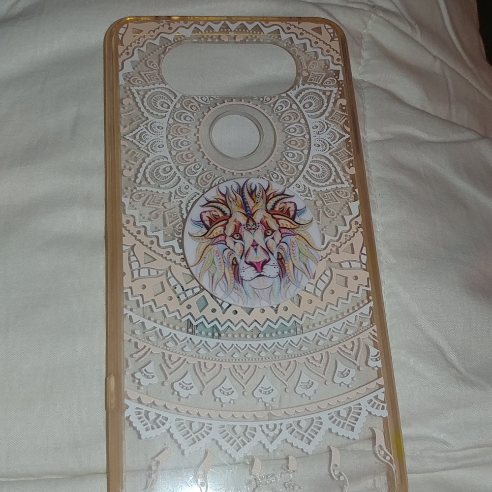 Lg v20 case with popsocket lion face mandala desig